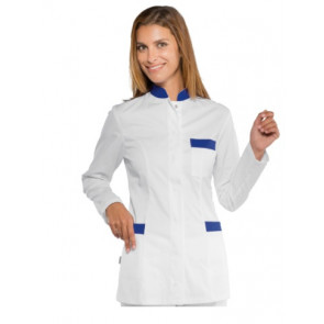 Woman Costarica blouse  LONG SLEEVE 65% Polyester 35% Cotton WHITE + BLUE Avaible in different sizes Model 002906