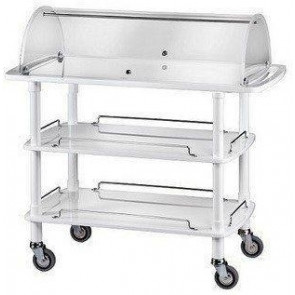 Wooden Service trolley in glossy white with Plexiglas dome Model CLC2013B three shelves