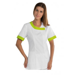 Woman Delhi blouse SHORT SLEEVE 65% Polyester 35% Cotton WHITE AND APPLE GREEN Avaible in different sizes Model 005426