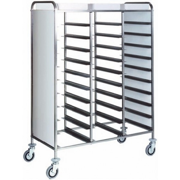 Tray trolleys Model CA1470P for restaurant Panelled sideways in white perfex