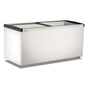 Static double temperature chest freezer with flat sliding glass lids Model FRC600PFF