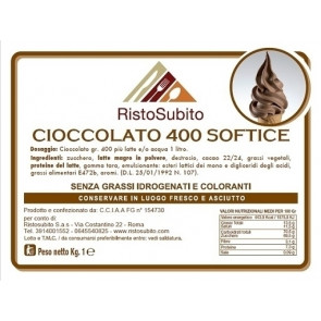 Powdered flavoured preparation for Gelato Soft/Chocolate/400 without hydrogenated fats Packs of gr 1000 in cartons of 15 bags Model 42