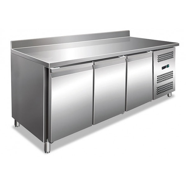 Ventilated refrigerated counter with backsplash Stainless steel AISI 201 Model GN3200TN Three doors