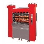 Wood-fueled planetary rotisserie ENG Model TORRE126P Capacity N. 126 Chickens Stainless steel planetary discs n. 12+ 6 spits cm 111,5