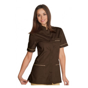 Woman Panarea blouse SHORT SLEEVE 65% Polyester 35% Cotton BISCUIT COLOR + BROWN in different sizes Model 002717