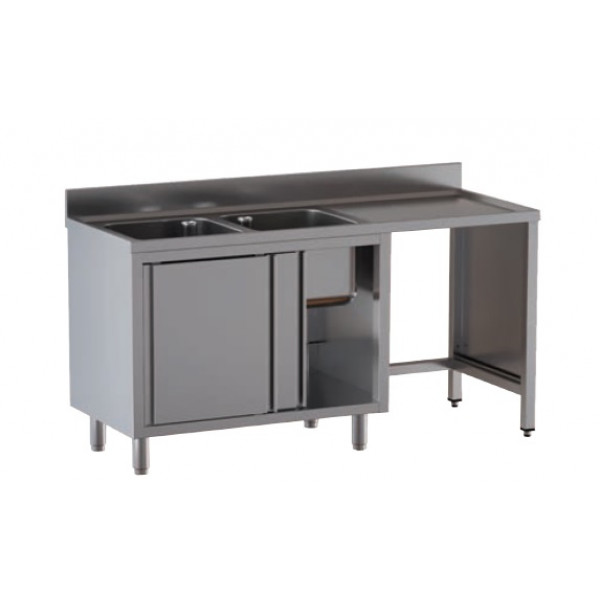 Stainless steel cupboard sink two tubs with drainer and hollow for dustbin Model A2VPS/D207