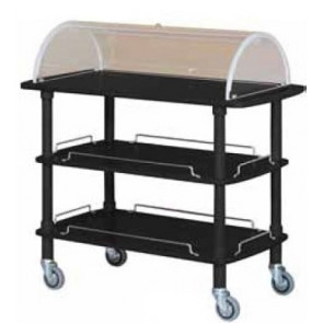 Wooden service trolley Glossy black with plexiglass dome Model CLC2013N Three shelves