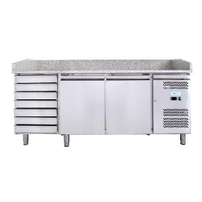 Stainless steel 201 Ventilated Refrigerated Pizza Counter ForCold Modello G-PZ2610TN-FC 2 refrigerated doors + 1 neutral chest of drawers with 7 drawers