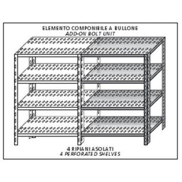 Stainless steel bolt shelving IXP 4 perforated shelves Modular element To add to existing element NOT FOR USE ALONE Polished finish Model SC320FC