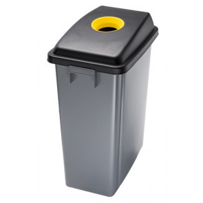 Waste bin for recycling with yellow upper opening lid OFFICE 60 Grey bin MDL 60 L Model 114206