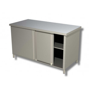 Stainless steel cabinet table with sliding doors on both sides Without upstand Model AP147