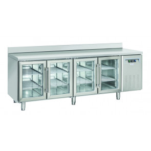 Refrigerated counter GN1/1 stainless steel with glass doors Model QRG4200 Ventilated refrigeration 4 Self-closing glass doors with splashback