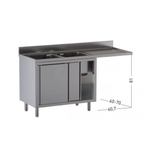 Stainless steel cupboard sink two tubs with drainer and hollow for dishwasher Model A2VLS/D187