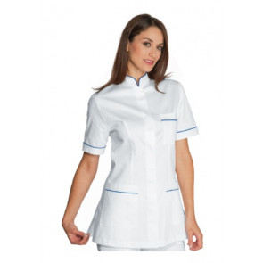 Woman Panarea blouse SHORT SLEEVE 100% Cotton WHITE+BLUE in different sizes Model 002706