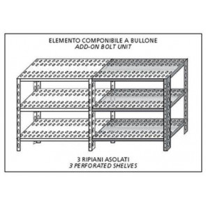 Stainless steel bolt shelving IXP 3 perforated shelves Modular element To add to existing element NOT FOR USE ALONE Polished finish Model SC515FC