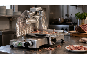 Affettatrice professionale smontata per pulizia quotidiana in cucina