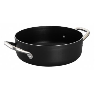 Casseruola bassa in Alluminio antiaderente con due maniglie Per cucine ad induzione Spessore 5 cm  Dimensioni ø cm. 20 x 7h Superficie induzione  ø cm. 14,5 Capacità lt. 2,5 Modello 840-320
