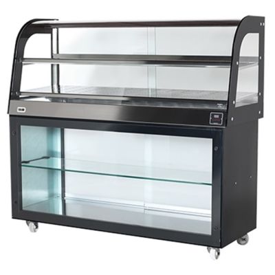 Espositore banchetto caldo SDF Vano a giorno vetri curvi Temperatura °C +30 /+ 90 Capacità N. 2 Vassoi Cm 35x45 Dim. Cm L 80 x P 53 x H 140 Modello BA80C