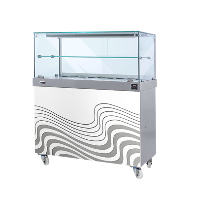 Espositore banchetto caldo SDF Vano chiuso Temperatura °C +30 /+ 90 Capacità N. 2 Vassoi Cm 35x45 Dim. Cm L 80 x P 53 x H 125 Modello BC80