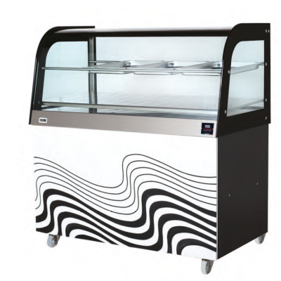 Espositore banchetto caldo SDF Vano chiuso Vetri curvi Temperatura °C +30 /+ 90 Capacità N. 3 Vassoi Cm 30x45 Dim. Cm L 100 x P 53 x H 140 Modello BC100C