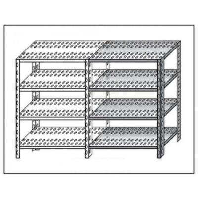 Scaffale inox a bullone IXP 4 ripiani forati spessore cm 2,5 inox 8/10 Lunghezza cm 110 Profondità cm 30 Altezza cm 200 Elemento componibile Completi di bulloni e piedini plastica Bordi antitaglio Finitura lucida Modello 47011030C