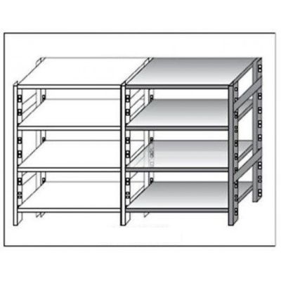 Scaffale inox a gancio IXP 4 ripiani lisci spessore cm 2,5 inox 8/10 Lunghezza cm 70 Profondità cm 60 Altezza cm 180 Elemento componibile Completi di traverso di rinforzo e piedini plastica Bordi antitaglio Finitura lucida Modello 18G4697060C