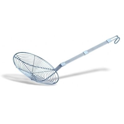 Schiumarola a filo in acciaio inox Dimensioni ø cm.22 Lunghezza manico cm 45 Lunghezza totale cm 67 Modello 313-022
