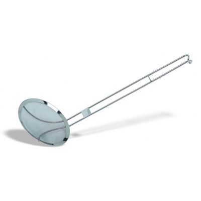 Schiumarola a rete maglia fine in acciaio inox Dimensioni ø cm.10 Lunghezza manico cm 29 Lunghezza totale cm 40 Modello 347-010