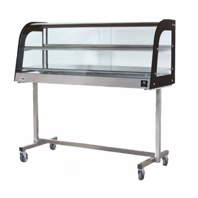 Termovetrina con carrello SDF Struttura in acciaio inox Temperatura °C +30 /+ 90 Controllo termostatico Vetri curvi Capacità N. 4 VASSOI cm 35x45 Dim. Cm L 150 x P 53 x H 140 Modello TC150C