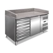 Banco pizza refrigerato EKF in acciaio inox AISI 201 Modello PZ1610TN Ventilato 1 porta refrigerata + 1 cassettiera neutra