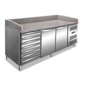 Banco pizza refrigerato EKF in acciaio inox AISI 201 Modello PZ2610TN Ventilato 2 porte refrigerate + 1 cassettiera neutra