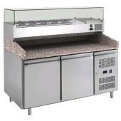 Tavolo refrigerato/Banco Pizza TN con vetrina porta ingredienti Modello PZ2600TN38-FC in acciaio inox AISI 210 Ventilato 2 porte refrigerate