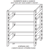 Scaffali inox a gancio IXP 4 ripiani lisci Elemento base Completi di ganci e piedini plastica Bordi antitaglio Finitura lucida Modello SC518LBG