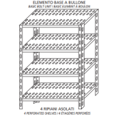 Scaffali inox a bullone IXP 4 ripiani forati Elemento base Completi di bulloni e piedini plastica Bordi antitaglio Finitura lucida Modello SC320FB