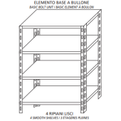 Scaffali inox a bullone IXP 4 ripiani lisci Elemento base Completi di bulloni e piedini plastica. Bordi antitaglio. Finitura lucida Modello SC320LB