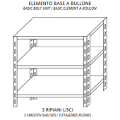 Scaffali inox a bullone IXP 3 ripiani lisci Elemento base Completi di bulloni e piedini plastica Bordi antitaglio Finitura lucida Modello SC615LB