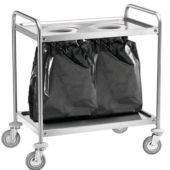 Carrello di servizio due ripiani Modello CA1391S2 Struttura in acciaio Inox con fori per sacchi porta rifiuti Piani in acciaio inox Ruote multidirezionali