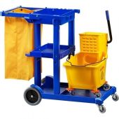 Carrello in plastica multiuso per pulizia Modello CA1606E Strizzatore in plastica con divisorio Portasacco con robusto sacco Lt. 120 in plastica Attacco porta utensili