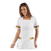 Casacca Aberdeen da donna MANICA CORTA 100% Poliestere BIANCO + LUREX ORO Disponibile in diverse taglie Modello 005370
