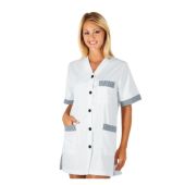 Casacca Dacca da donna MANICA CORTA 65% Poliestere 35% Cotone BIANCO + RIGHE BLU Disponibile in diverse taglie Modello 006100