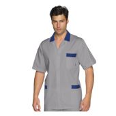 Casacca cuoco Peter Manica corta 65% Poliestere 35% Cotone grigio + blu Disponibile in diverse taglie Modello 036112M