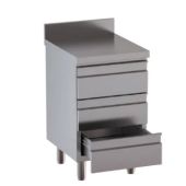 Cassettiera 3 cassetti in acciaio inox Con alzatina autoportante con piano di lavoro Modello DSNCT056A
