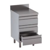 Cassettiera 3 cassetti in acciaio inox Con alzatina autoportante con piano di lavoro Modello DSNCT057A