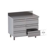 Cassettiera 6 cassetti in acciaio inox Con alzatina autoportante con piano di lavoro Modello DSN6C106A