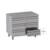 Cassettiera 6 cassetti in acciaio inox Senza alzatina autoportante con piano di lavoro Modello DSN6C087