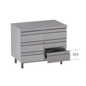 Cassettiera 6 cassetti in acciaio inox Senza alzatina autoportante con piano di lavoro Modello DSN6C086