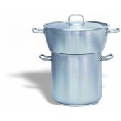 Couscossiera bombata con coperchio in acciaio inox 18/10 Compatibile con cucine a induzione Capacità Lt. 40/50 Dimensioni ø cm. 50/40 x 25/40 h Modello 107-050