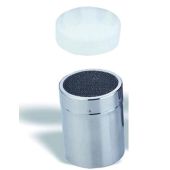 Dosaspezie in acciaio inox con tessuto e coperchio in plastica Dimensioni ø cm. 7x9,6h Modello 348-001