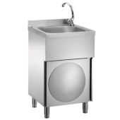 Lavamani Inox LC50MM su mobile con porta a battente Con  miscelatore