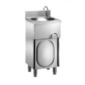Lavamani Inox Modello LM48M su mobile con porte a battente, comando a ginocchio